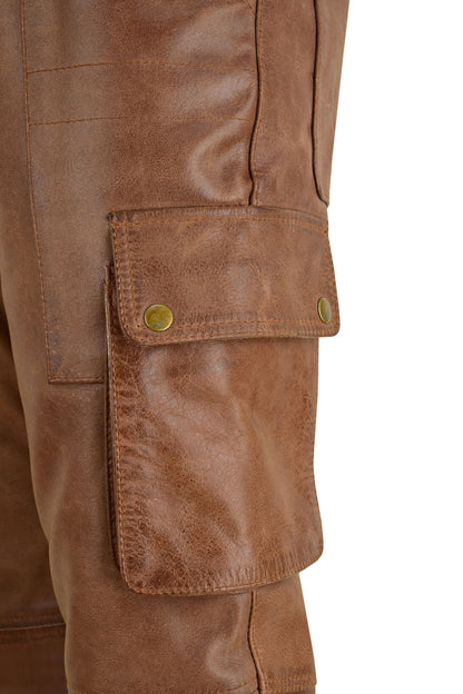 MEN'S REAL VINTAGE LEATHER CARGO  POCKETS PANTS BIKERS PANTS WITH MULTIPLE POCKETS