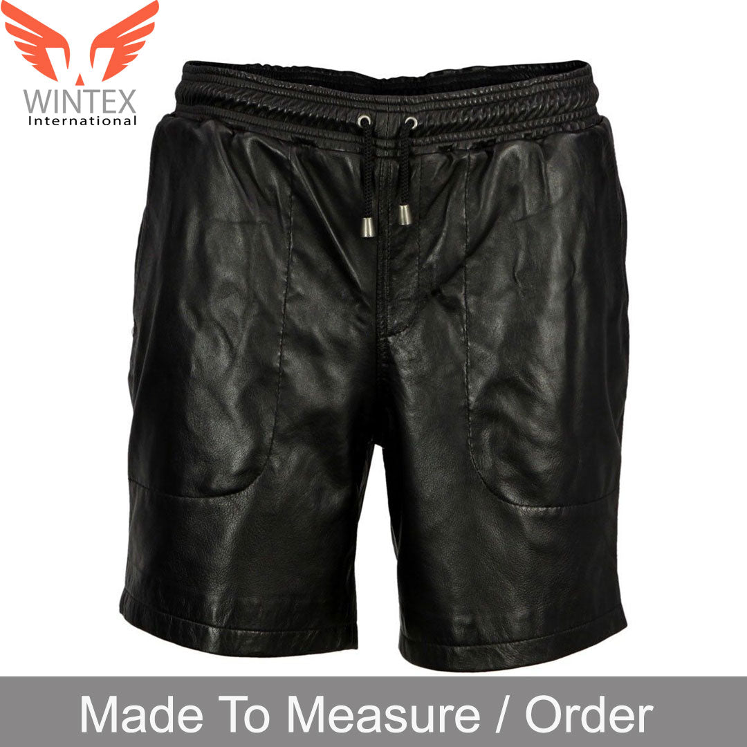 Men’s Real Lamb Leather Relax Fit Shorts Leather Shorts with Drawstring