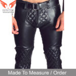 Men’s Real Cowhide Leather Quilted Panels Bikers Pants /Gay Interest Pants
