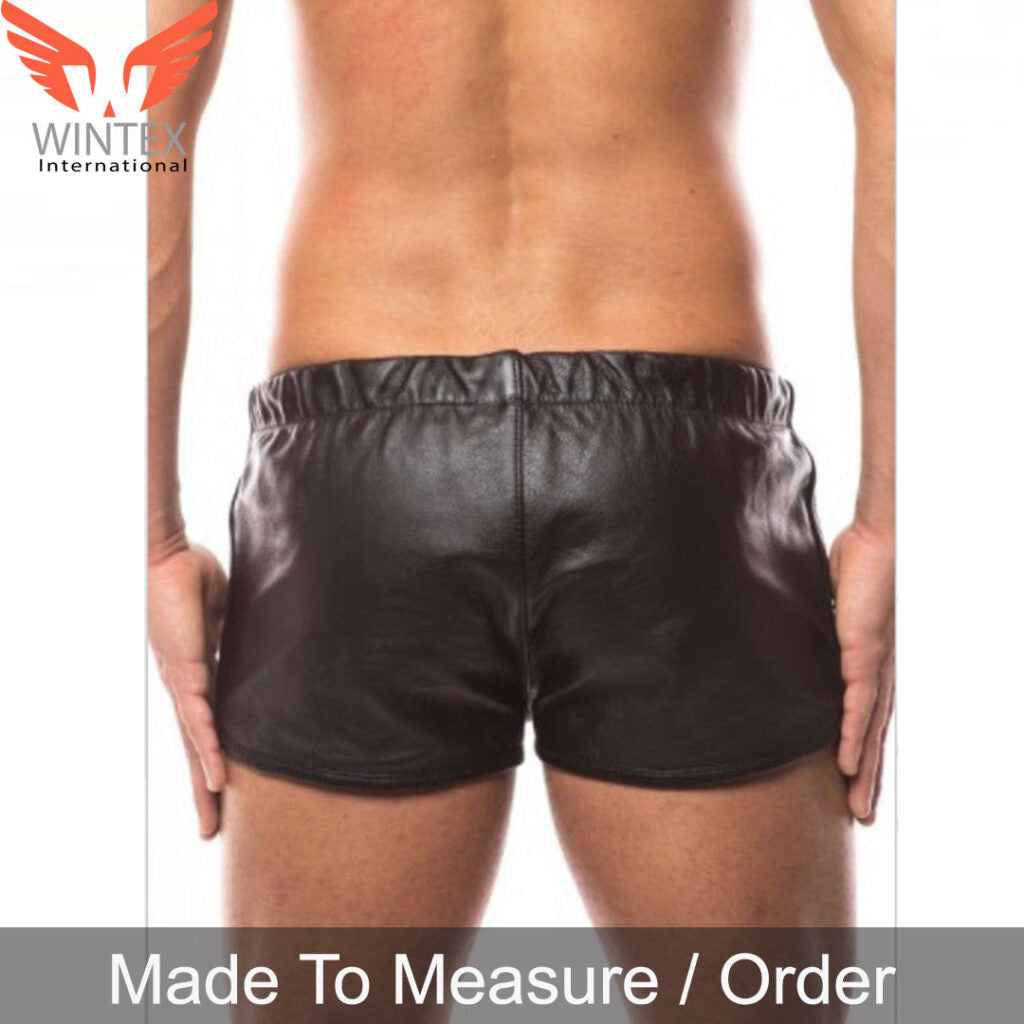 Men’s Real Lamb Leather Gym Shorts Sports Leather Shorts With Drawstring