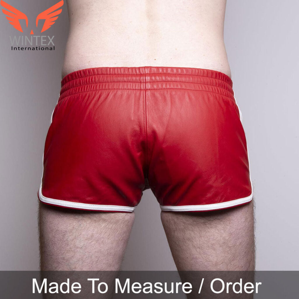 Men’s Real Lamb Red Leather Gym Shorts / Club Shorts in Red Color