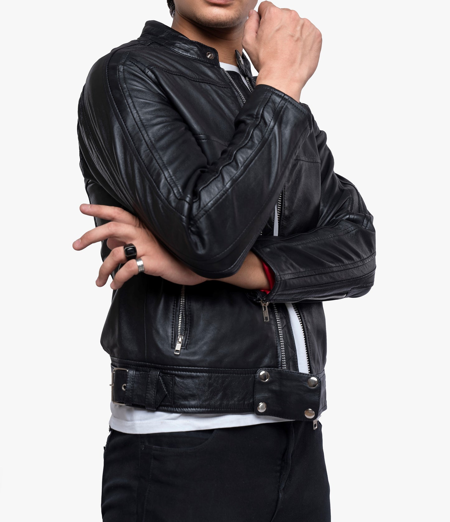 Men's Real Lamb Leather CAFE Racer Jacket, Bikers Jacket