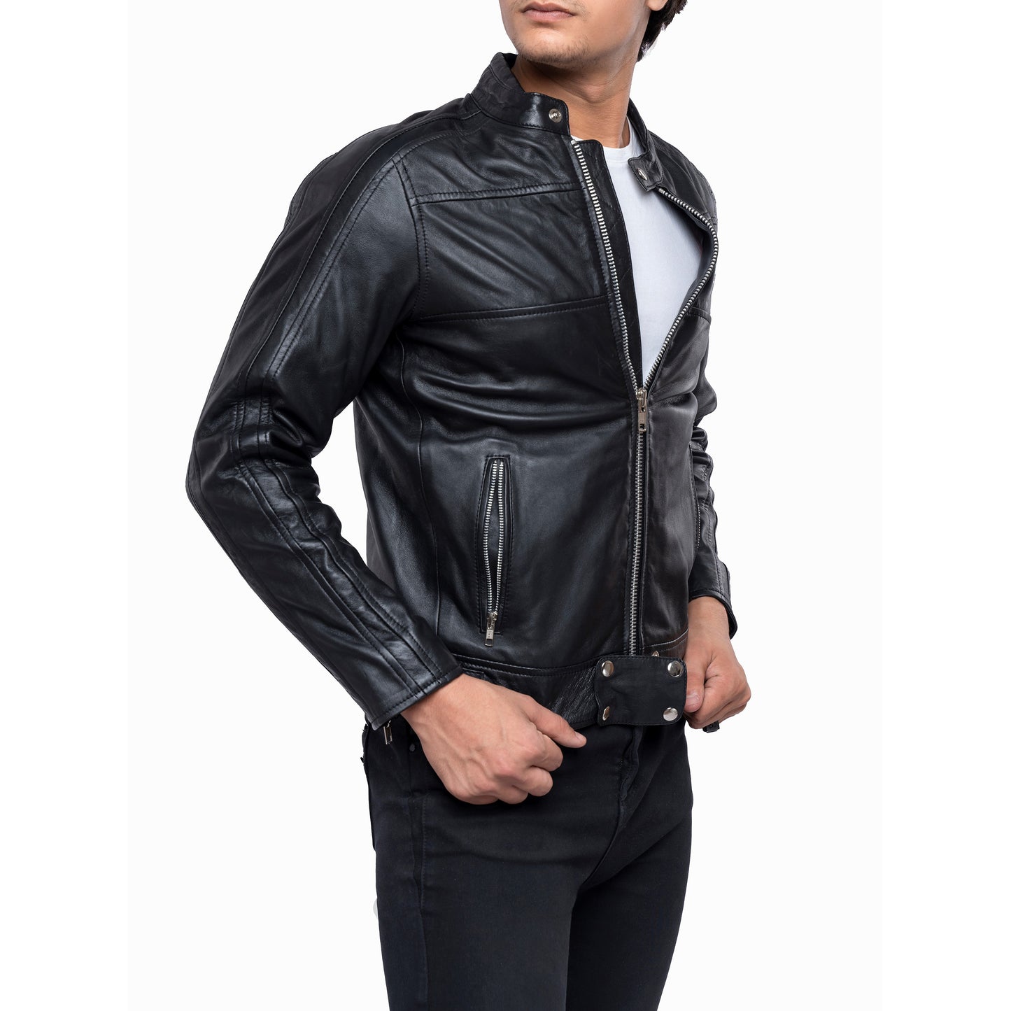 Men's Real Lamb Leather CAFE Racer Jacket, Bikers Jacket