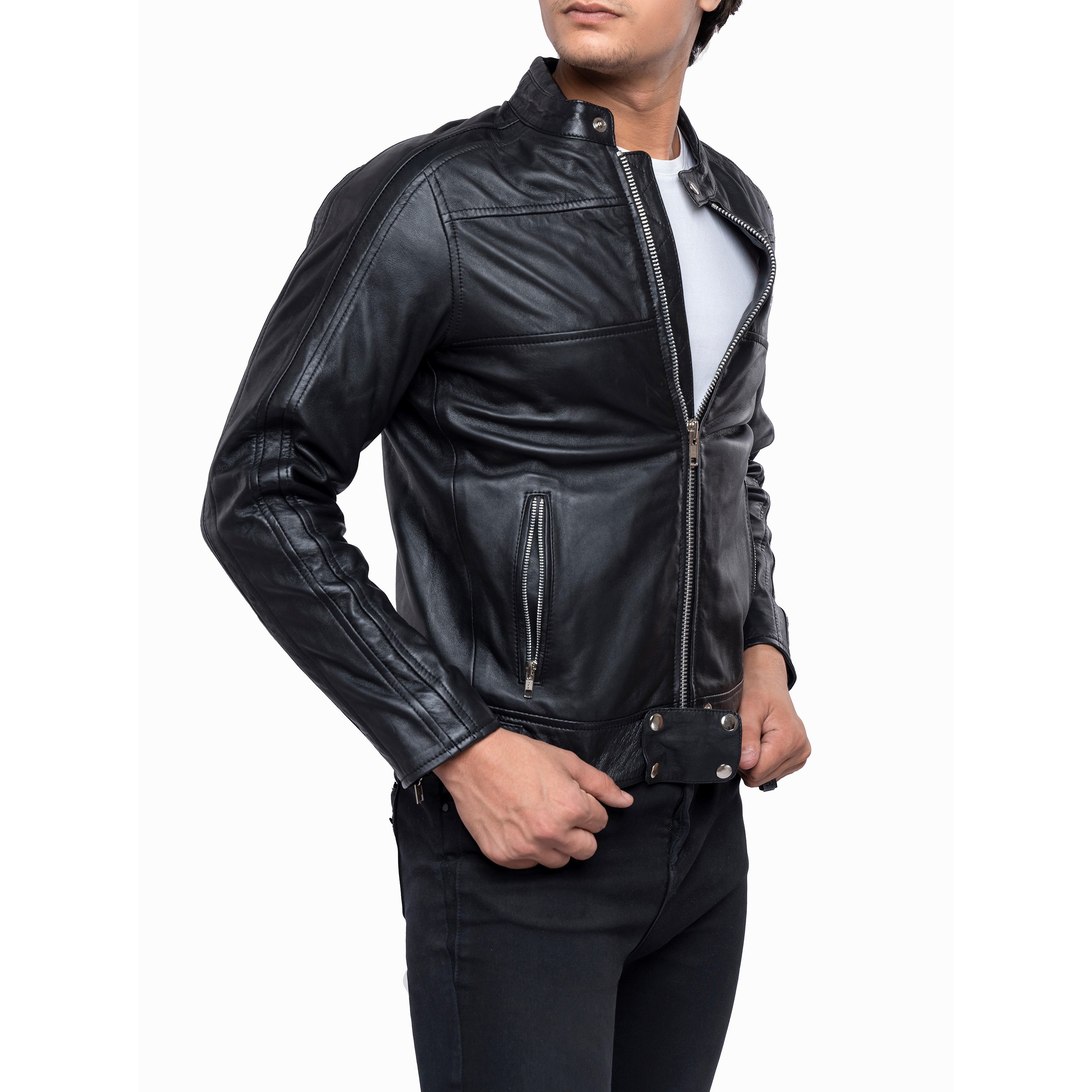 Men's Real Lamb Leather CAFE Racer Jacket, Bikers Jacket