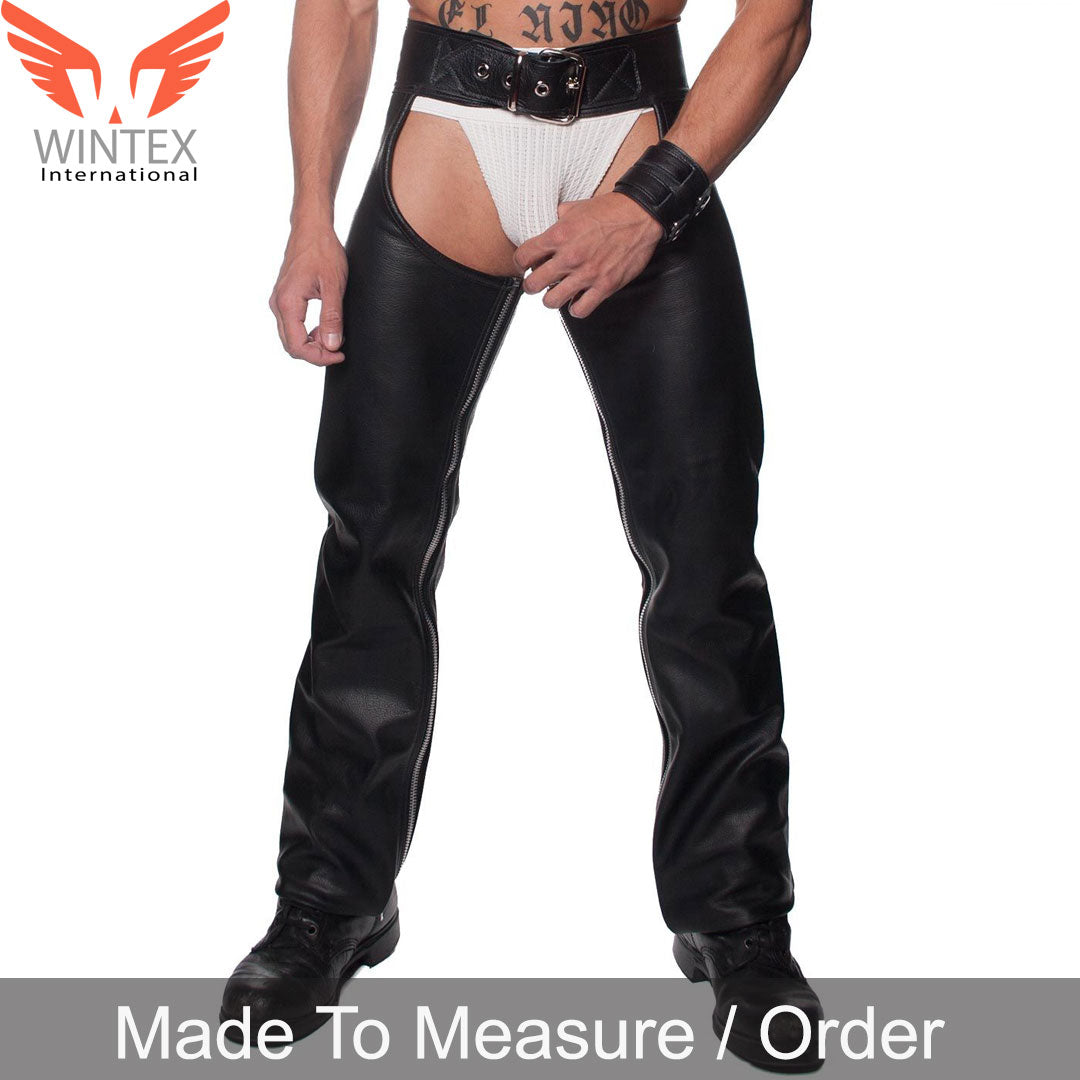 Men’s Real Leather Chaps With Detachable Jockstrap – Bikers Leather Chaps