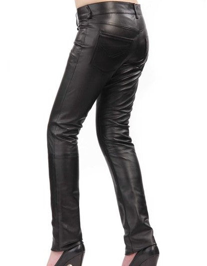 Women Real Lamb Leather 5 Pockets Levi's Style Slim Fit Pants