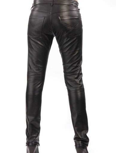Women Real Lamb Leather 5 Pockets Levi's Style Slim Fit Pants