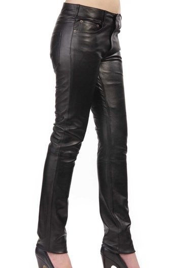 Women Real Lamb Leather 5 Pockets Levi's Style Slim Fit Pants