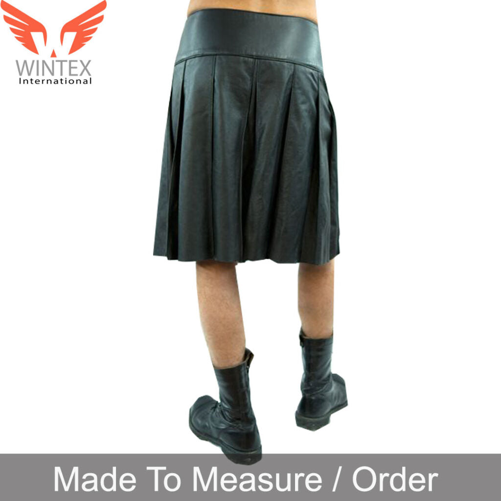 Men’ Real Cowhide Leather Kilt Clubwear SPORRAN Kilt Detachable Front Pocket Kilt