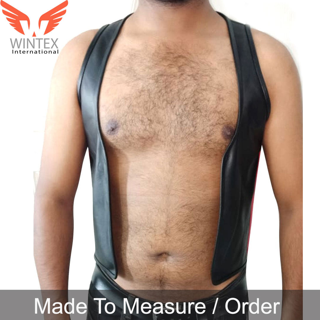 Men’s Real Cowhide Leather Bartender Vest With Side Stripe