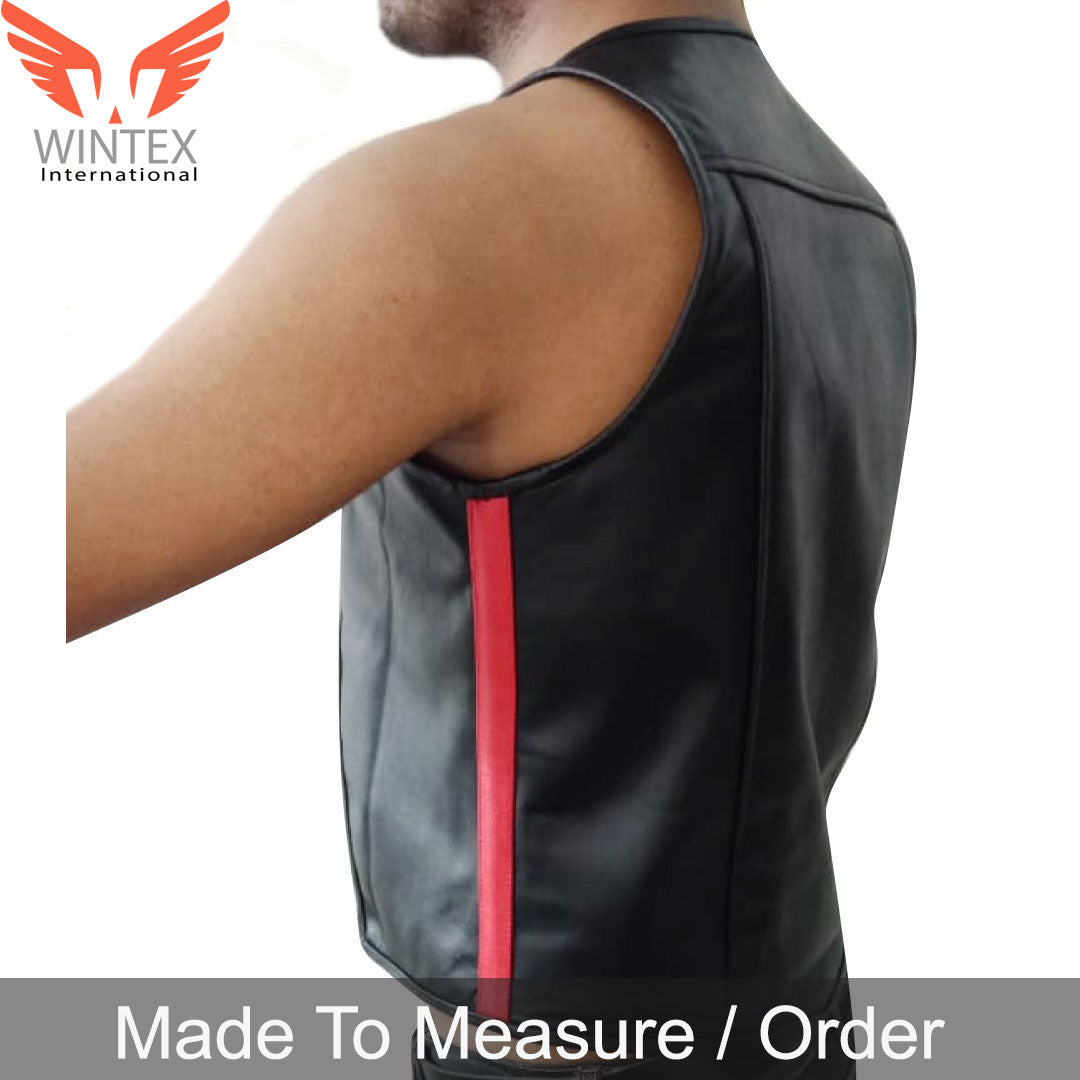 Men’s Real Cowhide Leather Bartender Vest With Side Stripe
