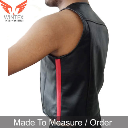 Men’s Real Cowhide Leather Bartender Vest With Side Stripe
