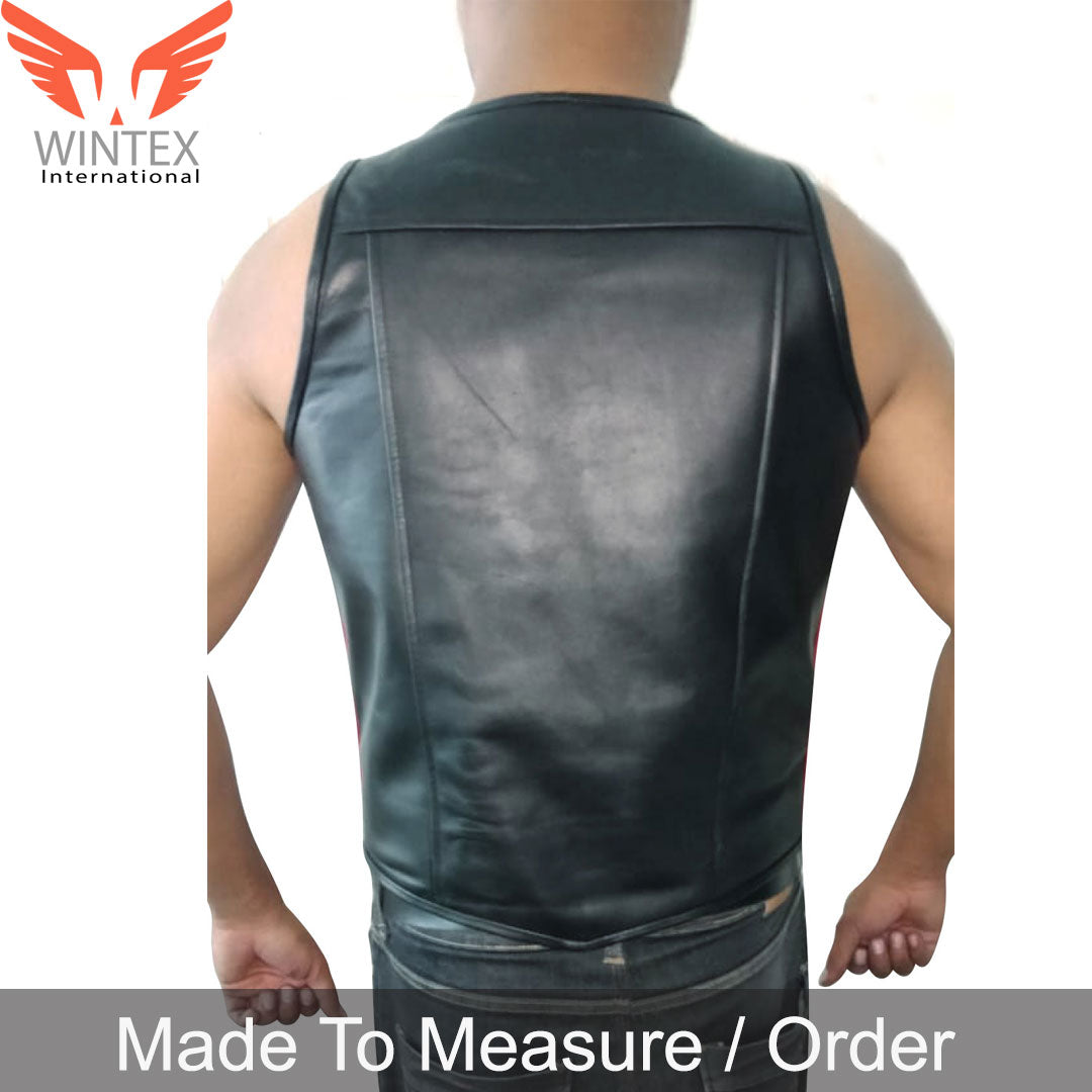 Men’s Real Cowhide Leather Bartender Vest With Side Stripe
