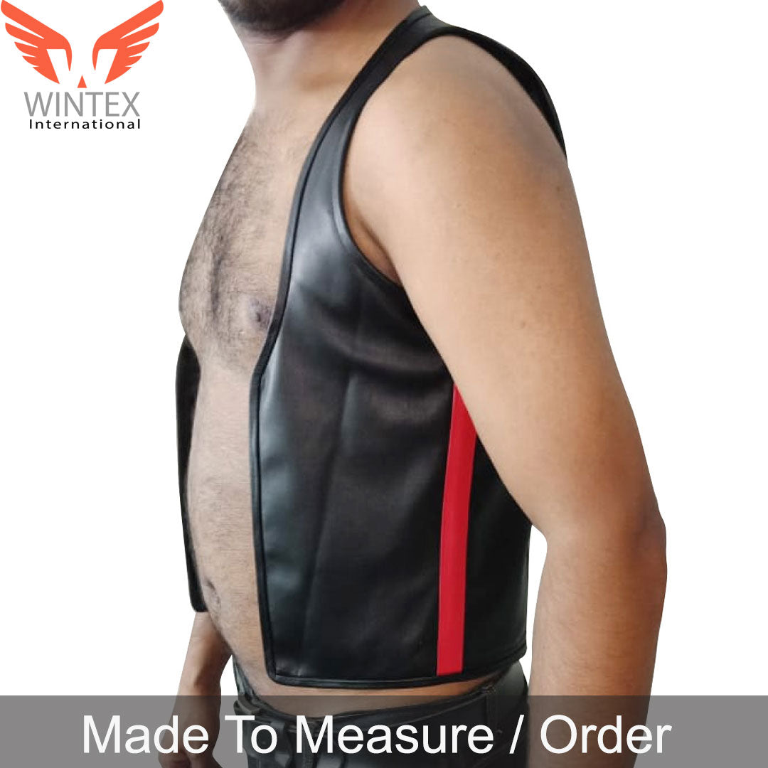 Men’s Real Cowhide Leather Bartender Vest With Side Stripe