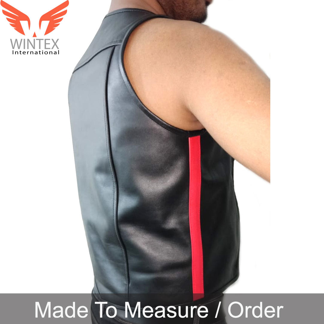 Men’s Real Cowhide Leather Bartender Vest With Side Stripe