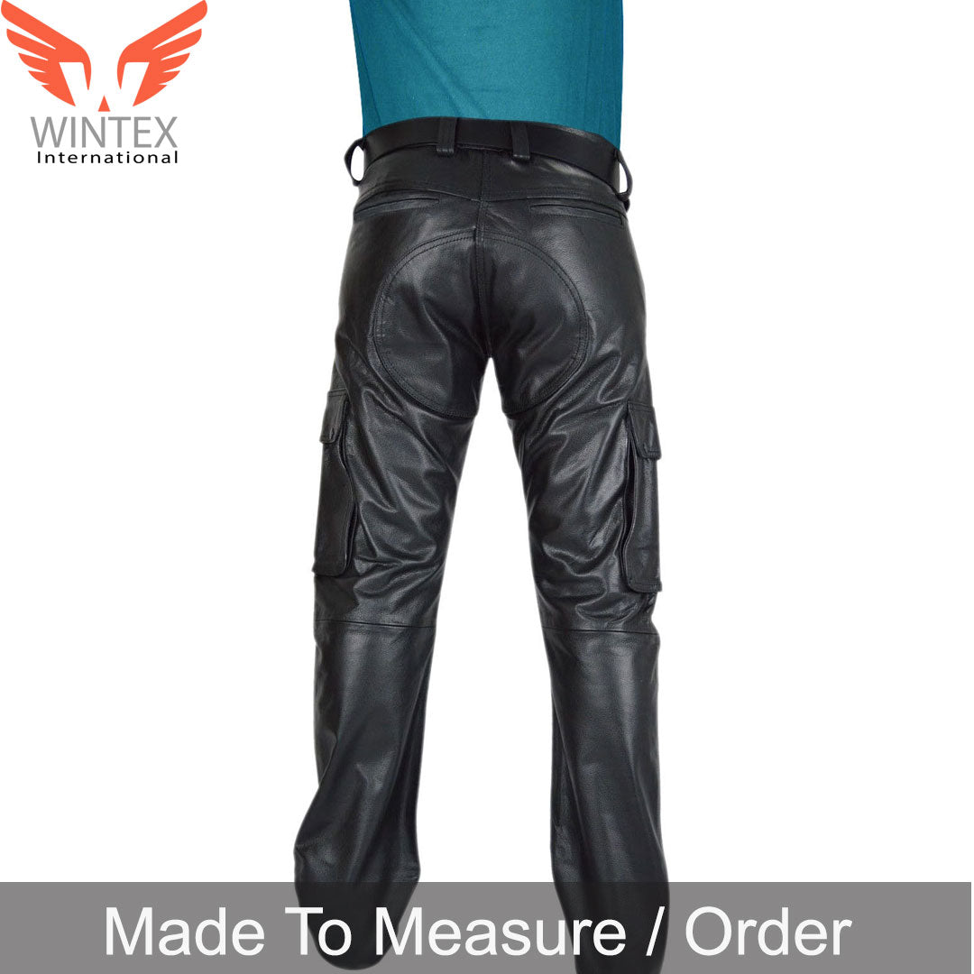 MEN’S COWHIDE LEATHER CARGO POCKETS PANTS BIKERS PANTS WITH CARGO POCKETS