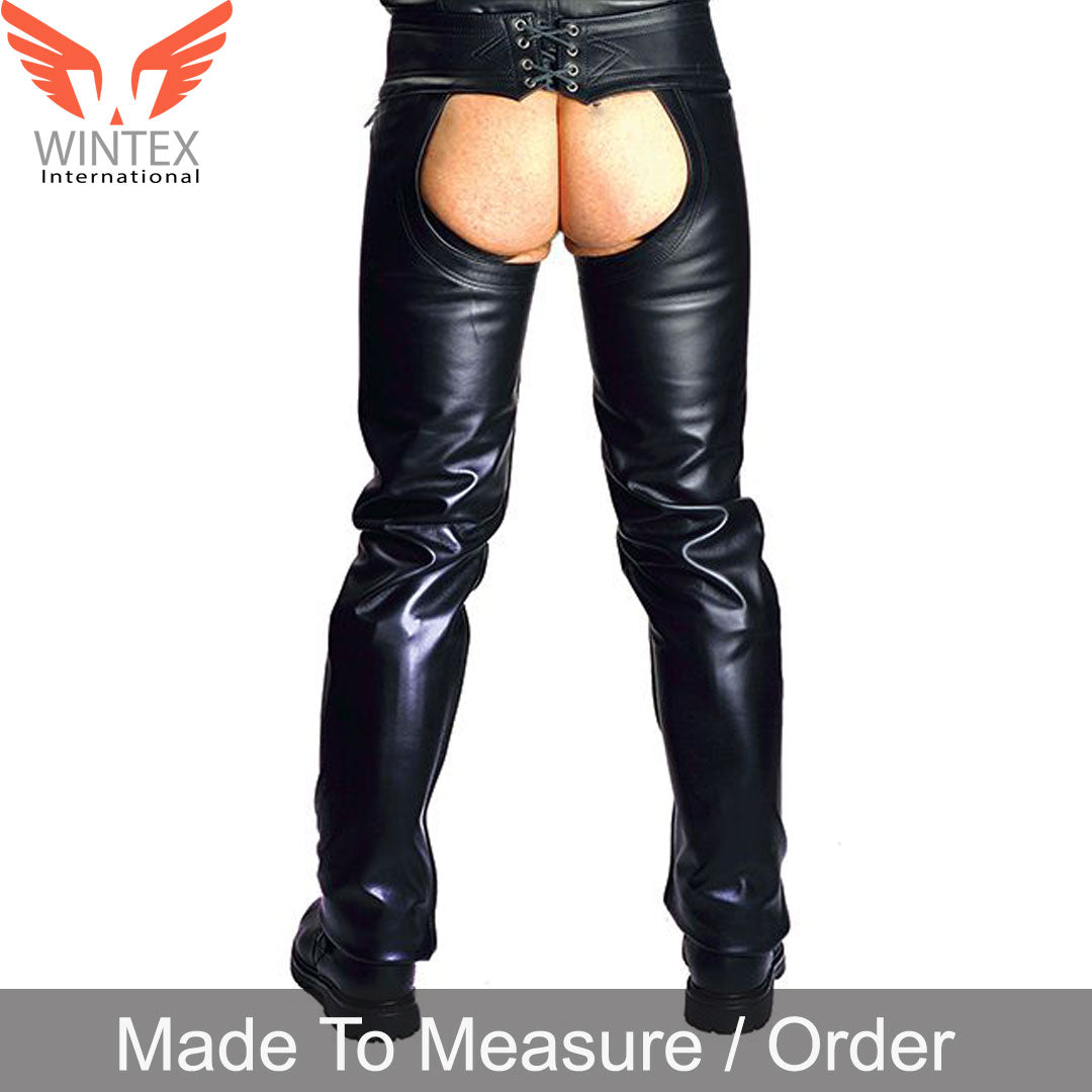 Men’s Real Leather Chaps Bikers Leather Chaps With Detachable Codpiece