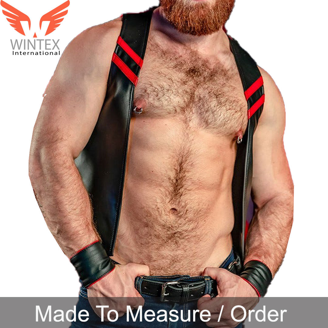 Men’s Real Cowhide Leather Bartender Vest With Contrast Trims / Panels