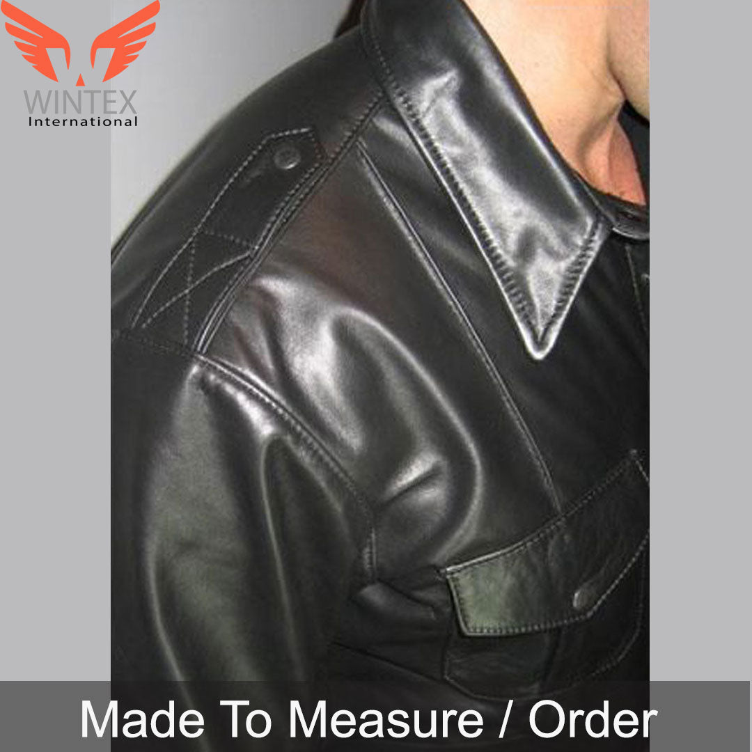 Men’s Real Lamb Leather Police Shirt Long Sleeves Leather BLUF Shirt
