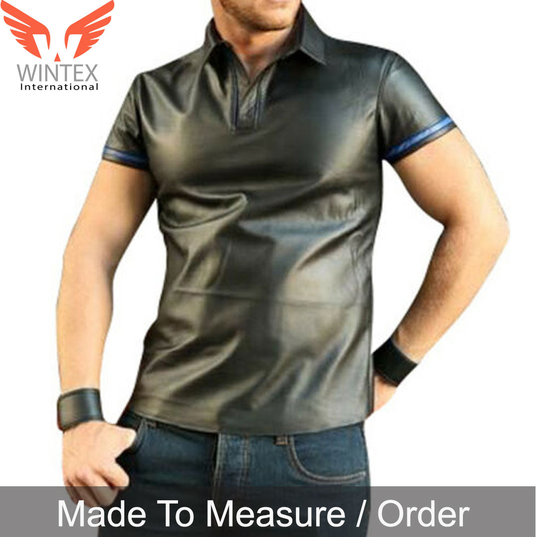 Men’s Real Lamb Leather Polo Short Sleeves Shirt In 3 Colors Variations