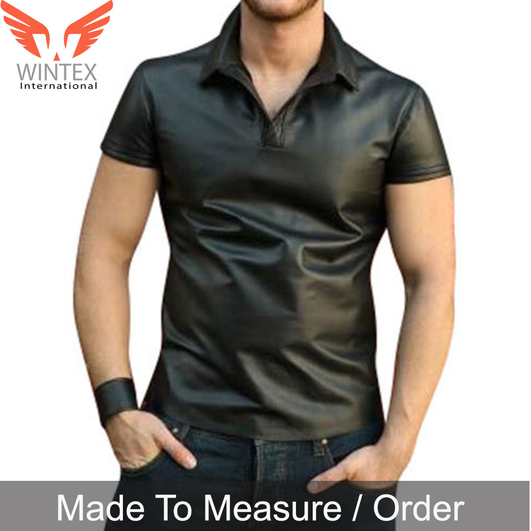 Men’s Real Lamb Leather Polo Short Sleeves Shirt In 3 Colors Variations