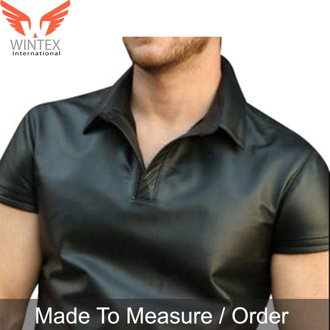 Men’s Real Lamb Leather Polo Short Sleeves Shirt In 3 Colors Variations
