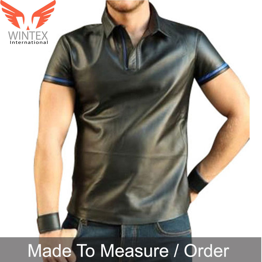 Men’s Real Lamb Leather Polo Short Sleeves Shirt In 3 Colors Variations