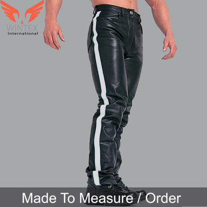 Men’s Real Leather Bikers 5 Pockets Pants Available In 3 Colors Leather Stripes