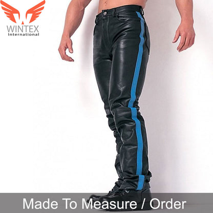 Men’s Real Leather Bikers 5 Pockets Pants Available In 3 Colors Leather Stripes