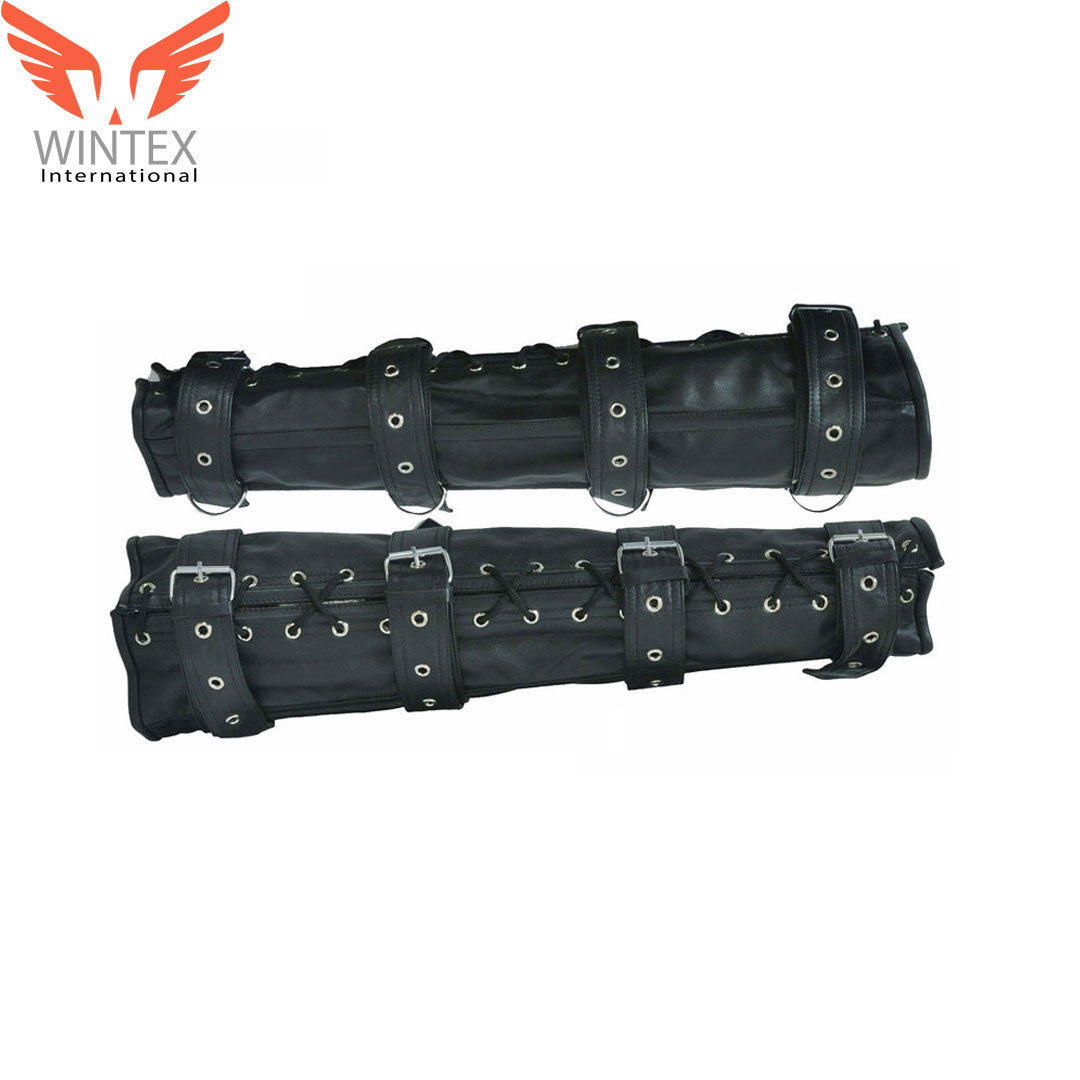 2 Pcs Genuine Cowhide Leather Arm / Leg Restraints Binders Steel Boned