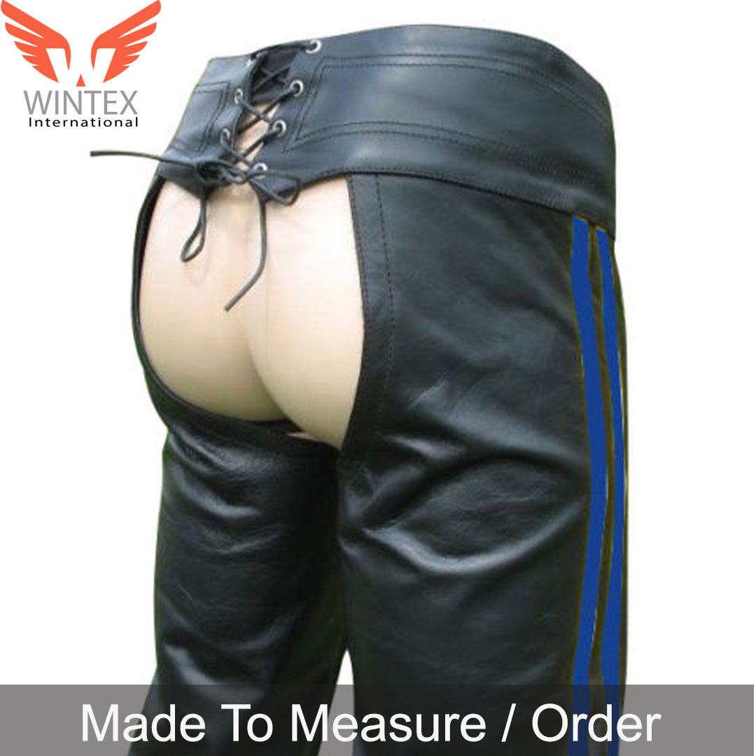 Men’s Real Leather Bikers Chaps With Detachable Codpiece Available In 3 Colors Stripes
