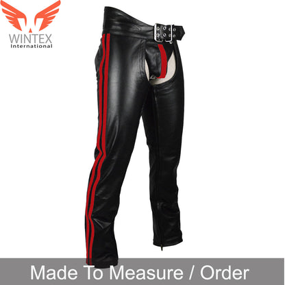 Men’s Real Leather Bikers Chaps With Detachable Codpiece Available In 3 Colors Stripes