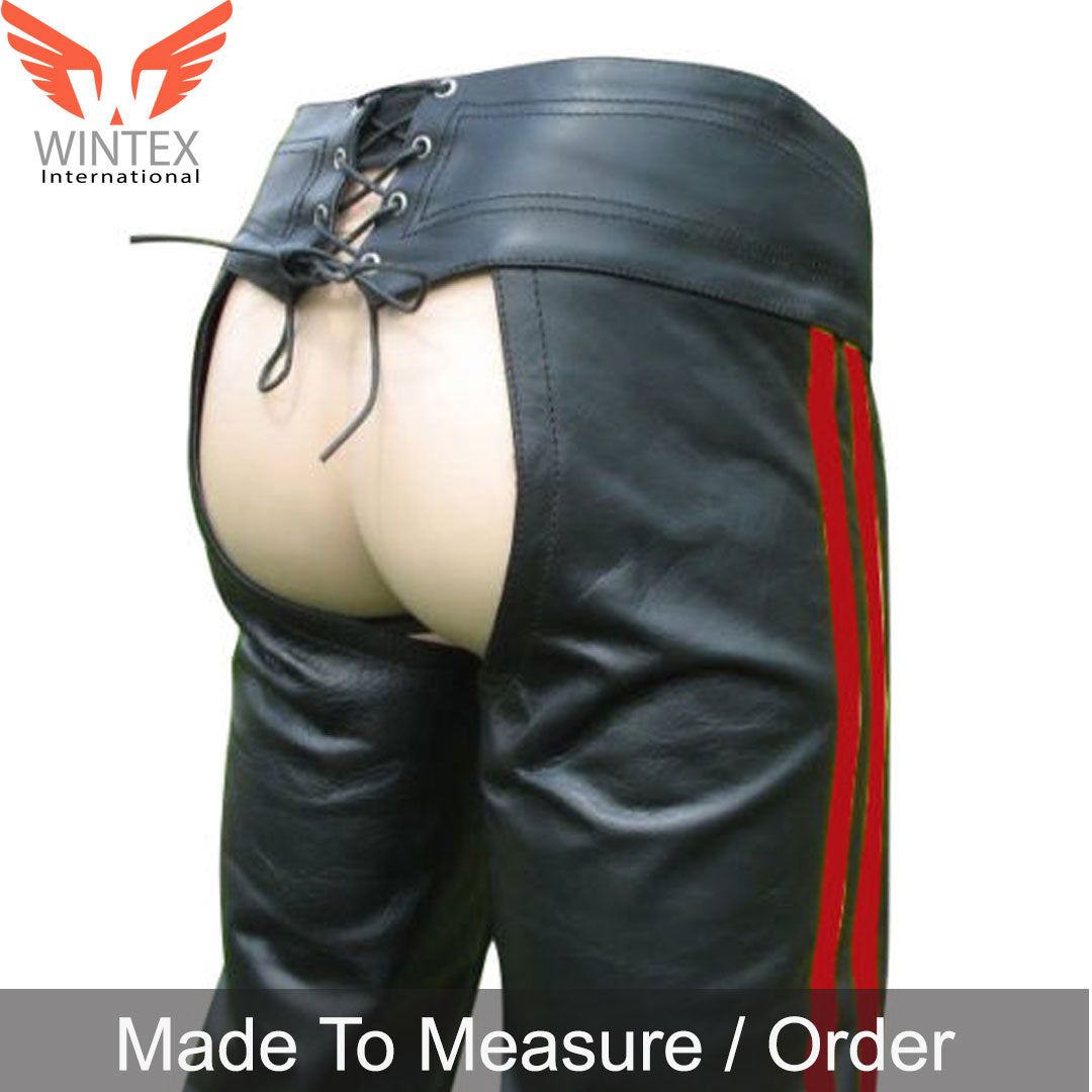 Men’s Real Leather Bikers Chaps With Detachable Codpiece Available In 3 Colors Stripes