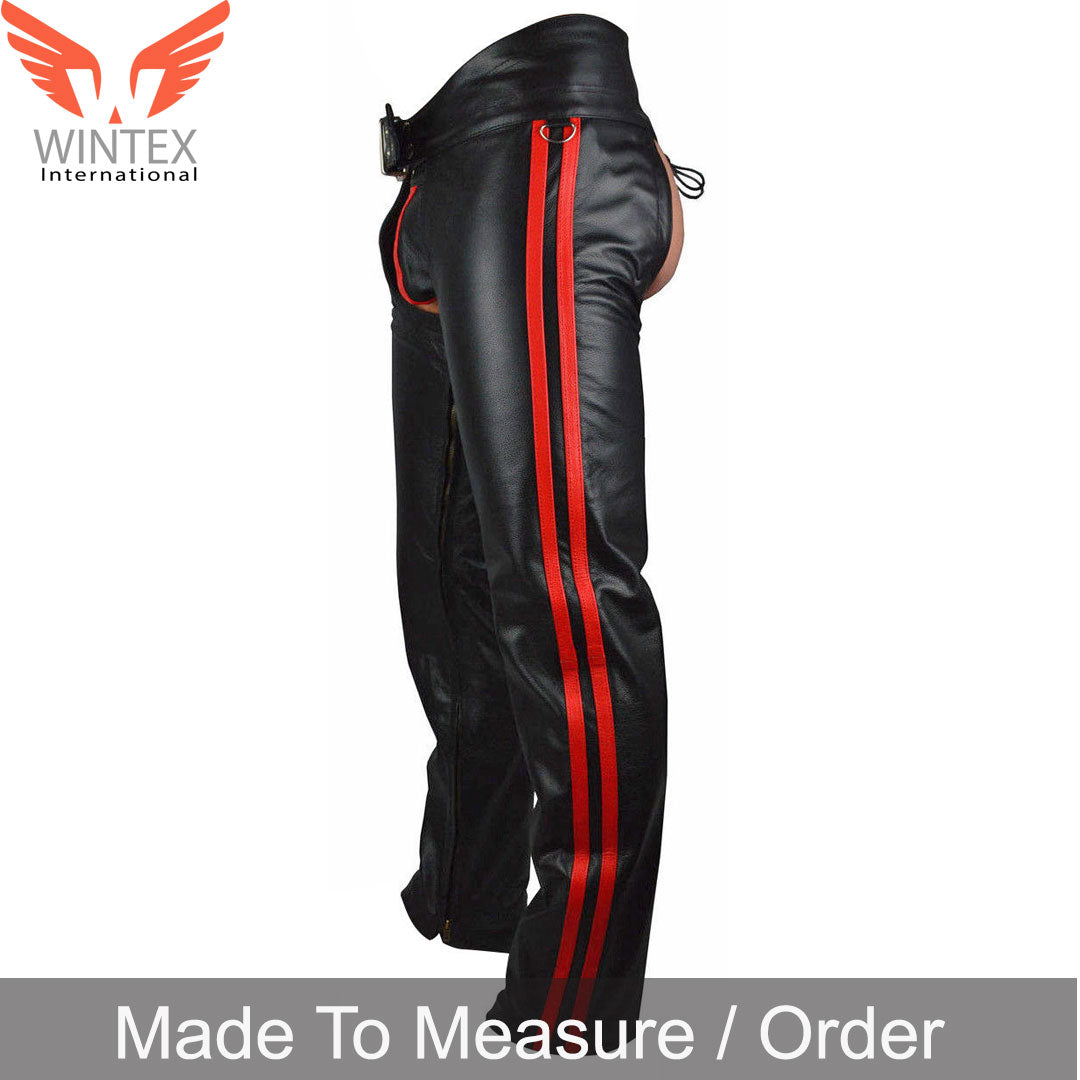 Men’s Real Leather Bikers Chaps With Detachable Codpiece Available In 3 Colors Stripes
