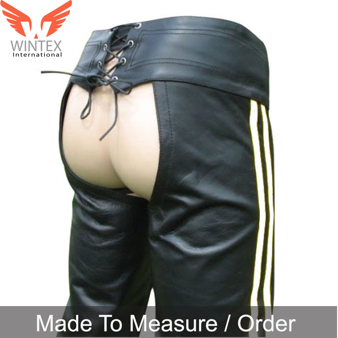 Men’s Real Leather Bikers Chaps With Detachable Codpiece Available In 3 Colors Stripes