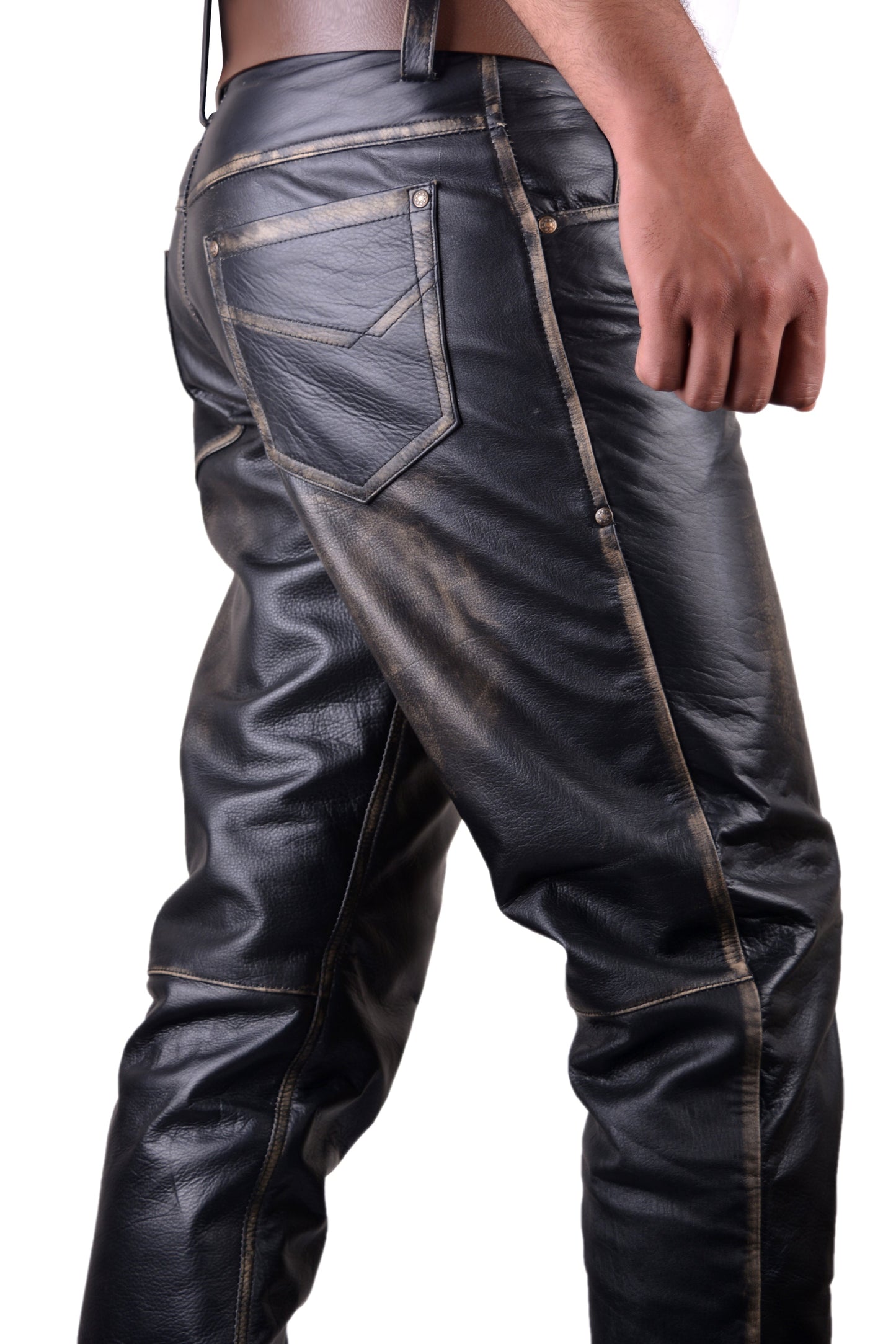 Men's Vintage Leather 5 Pockets Style Bikers Pants / Handmade Bikers Trouser