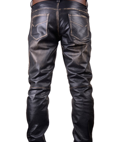 Men's Vintage Leather 5 Pockets Style Bikers Pants / Handmade Bikers Trouser