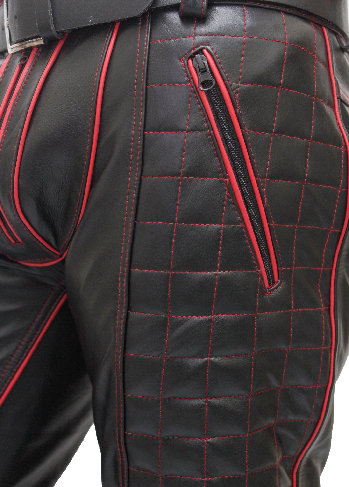 Men's Cowhide Bikers Pants With Quilted Panels & Piping Bikers Pants / Bikers Trousers