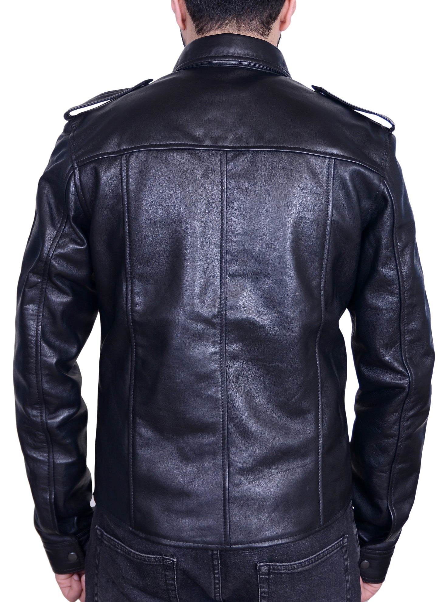 Mens Real Lamb Leather Police Style Long Sleeve Shirt