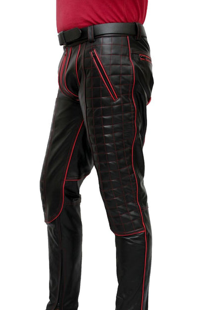 Men's Cowhide Bikers Pants With Quilted Panels & Piping Bikers Pants / Bikers Trousers