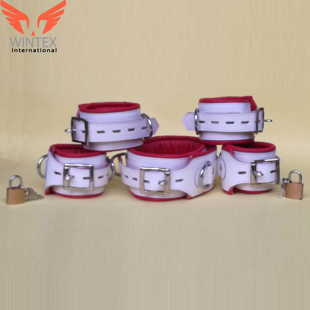 Genuine Leather 5 Pieces Heavy Duty Padded Bondage Restraint Set Free 5 Padlocks