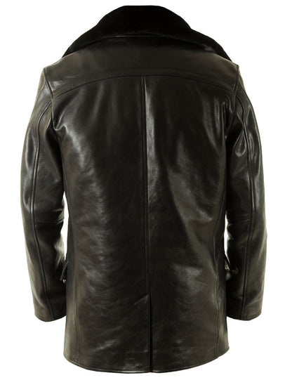 Men's Classic Leather Pea Coat, Long Jacket