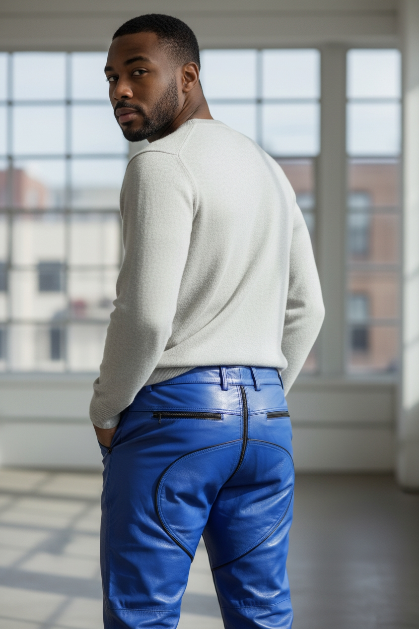 Men's Cowhide Bikers Pants With Quilted Panels & Piping Bikers Pants / Bikers Trousers