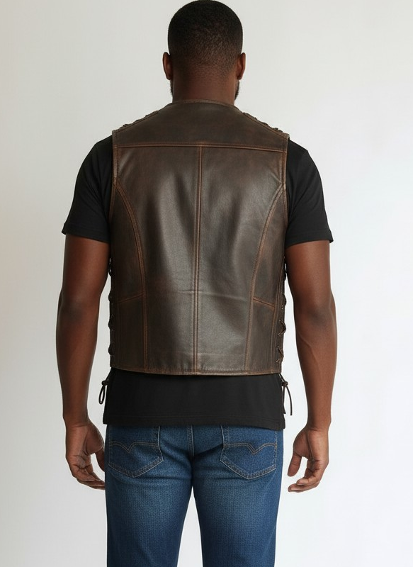 Men's Real Cowhide Distressed Leather Bikers Vest Handmade Vest