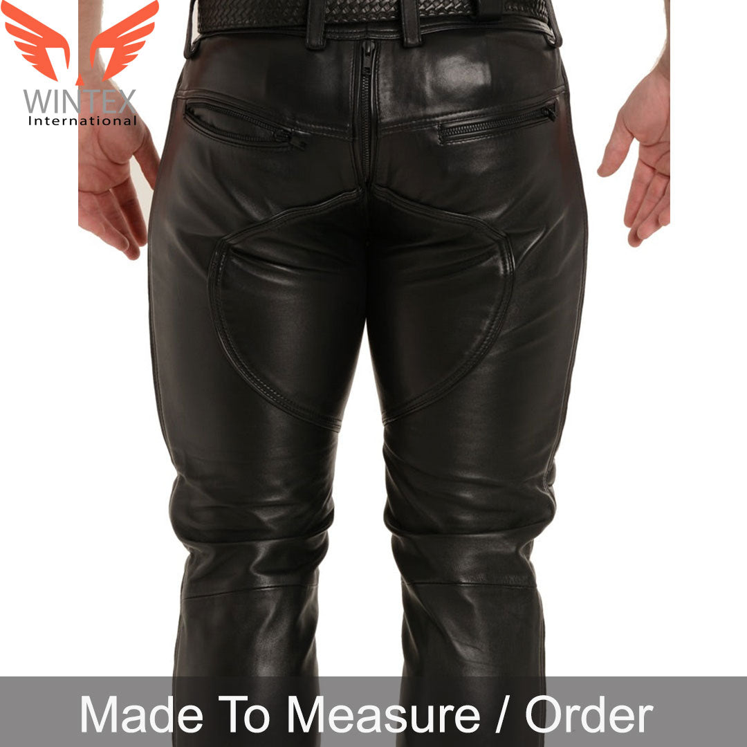 Genuine Natural Grain Cowhide Leather Quilted Panels BLUF Pants Bikers Pants