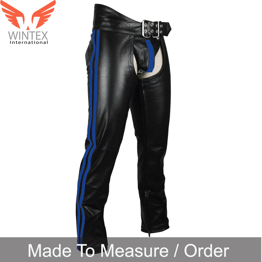 Men’s Real Leather Bikers Chaps With Detachable Codpiece Available In 3 Colors Stripes
