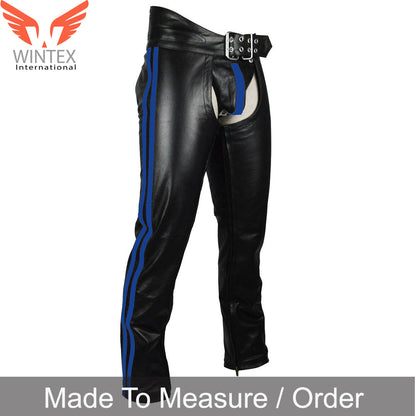 Men’s Real Leather Bikers Chaps With Detachable Codpiece Available In 3 Colors Stripes