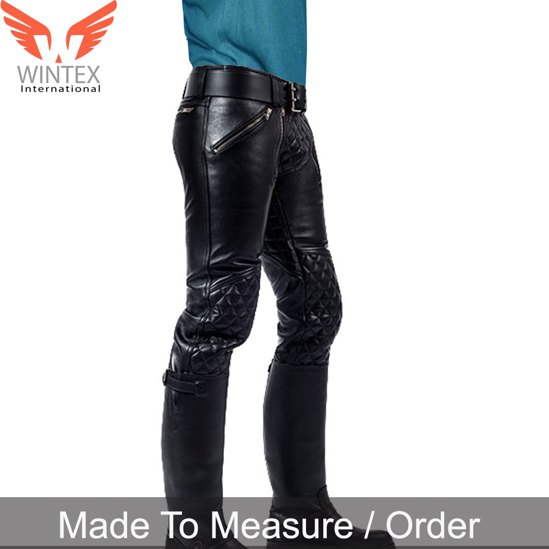 Men’s Real Leather Carpenter Pants With Quilted Panels Quilted Sailor Pants