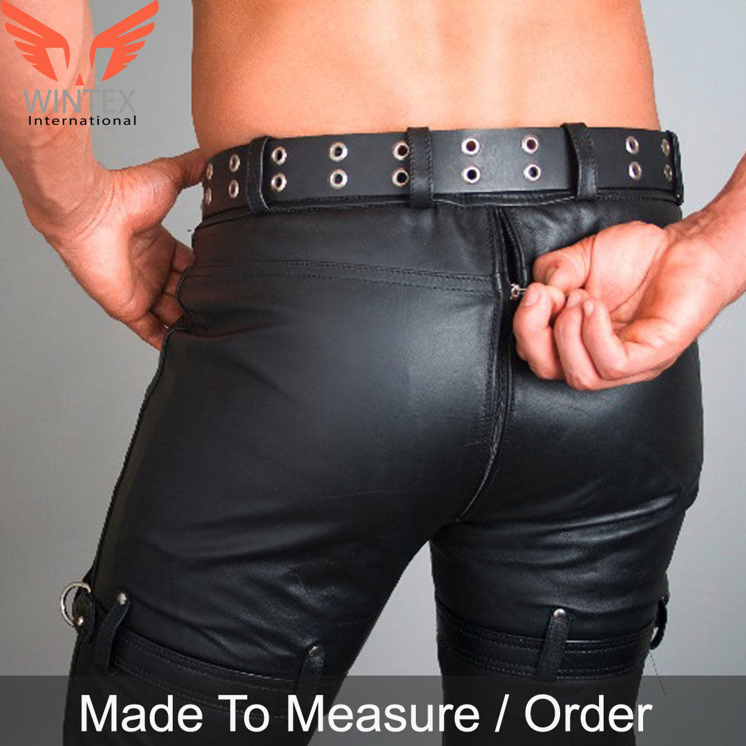 Men’s Real Cowhide Leather Chastity Pants / Trousers Restraint Leather Pants