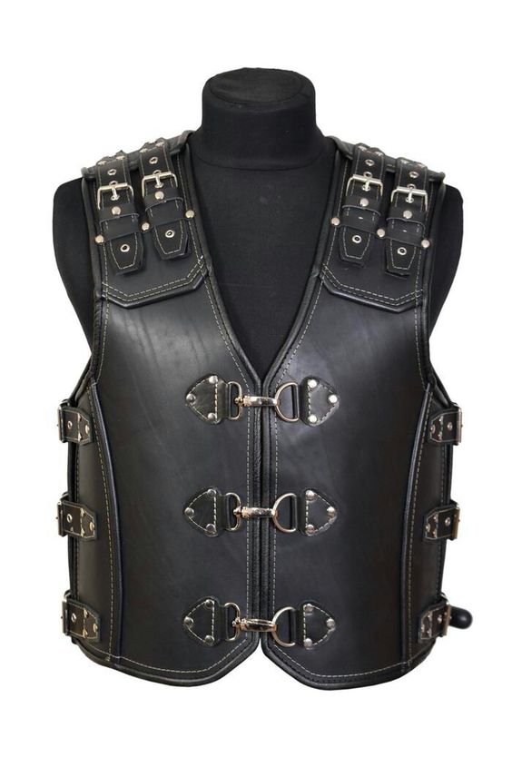 Men's Genuine Thick Leather Bikers Vest Choppers Leather Vest Steampunk Vest